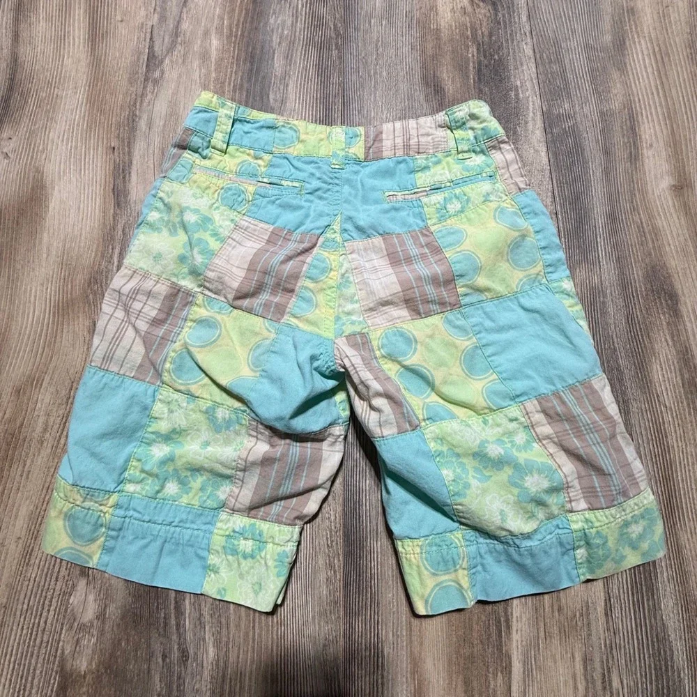 Y2K Justice Patchwork Shorts Turquoise Green Plaid Floral Retro Kidcore 10 Slim